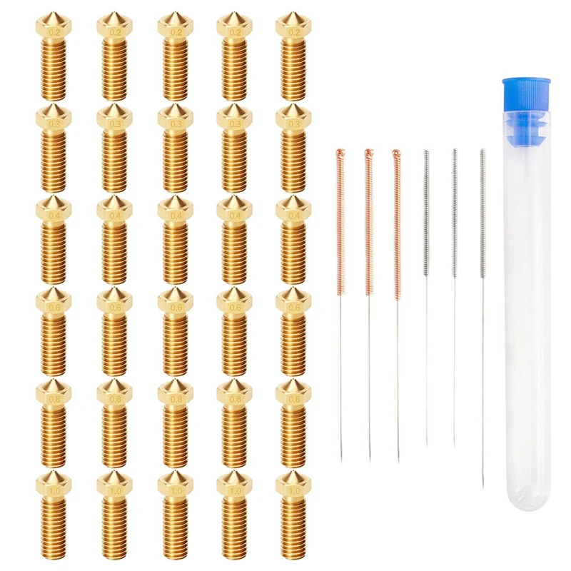 30Pcs 3D Printer Brass Nozzles,0.2Mm,0.3Mm,0.4Mm,0.6Mm,0.8Mm,1.0Mm Nozzle For Makerbot Ender 3 CR-10 With 6 Needles