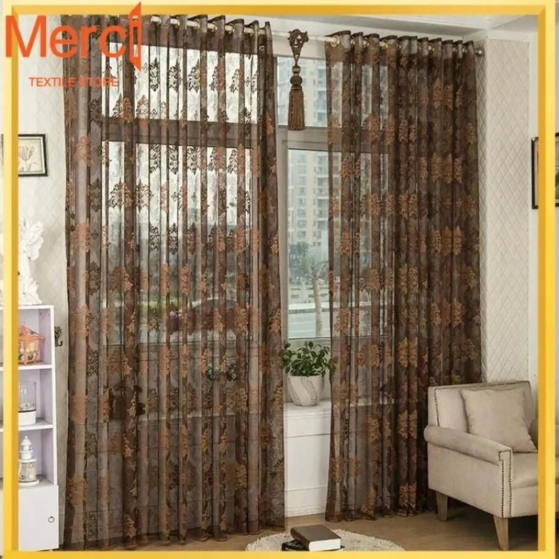 

Breathable Bay Window Tulle Product Brown Customize Curtains For Living Room And Bedroom European Style Jacquard