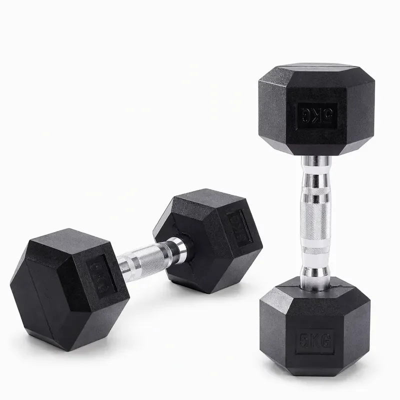 for 2-Pack Rubber Coated Hexagonal Dumbbell Cast Iron Core Chrome Plated Knurled Handle Roll Anti-Slip 1 to 50kg Suitable for