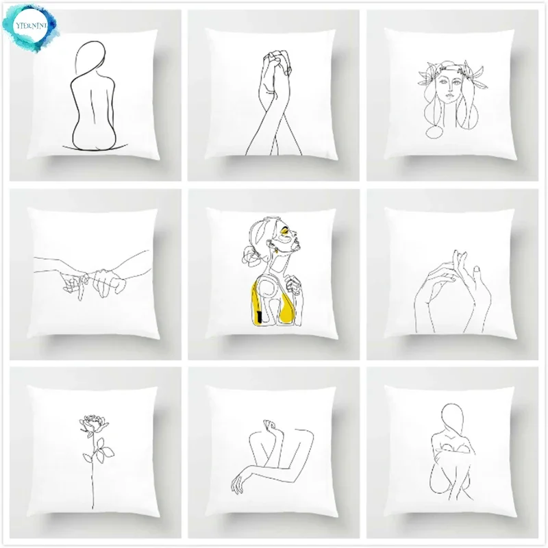 

Abstract Women Cushion Cover Nordic Line Drawing Pillow Cover Yellow Girl Bedroom Chair Sofa Cushion Case Home Decor Pillowcase