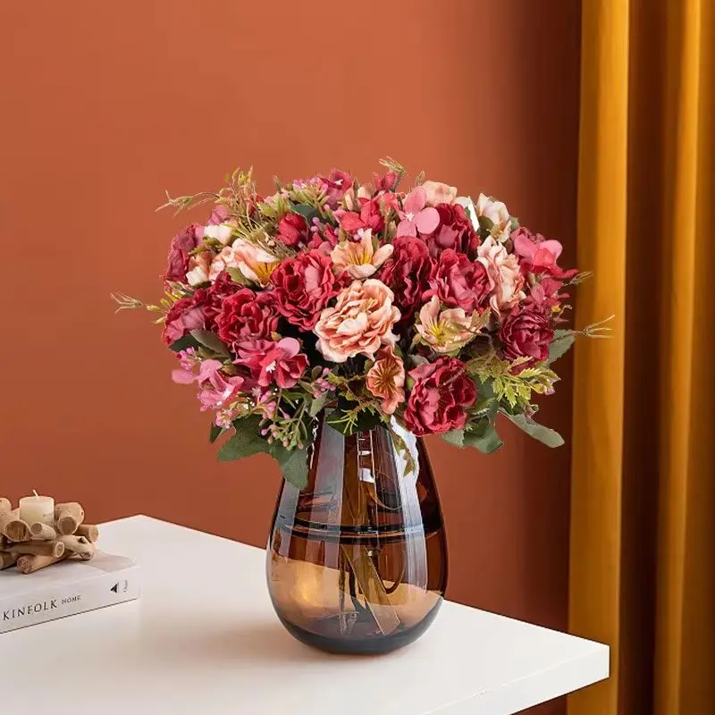 Künstliche kleine Rosen, Blumensträuße, Hochzeit, Zuhause, Valentinstag, Vase, Tischdekoration, Zubehör, DIY-Innenraum, Verschönerung, Geschenke