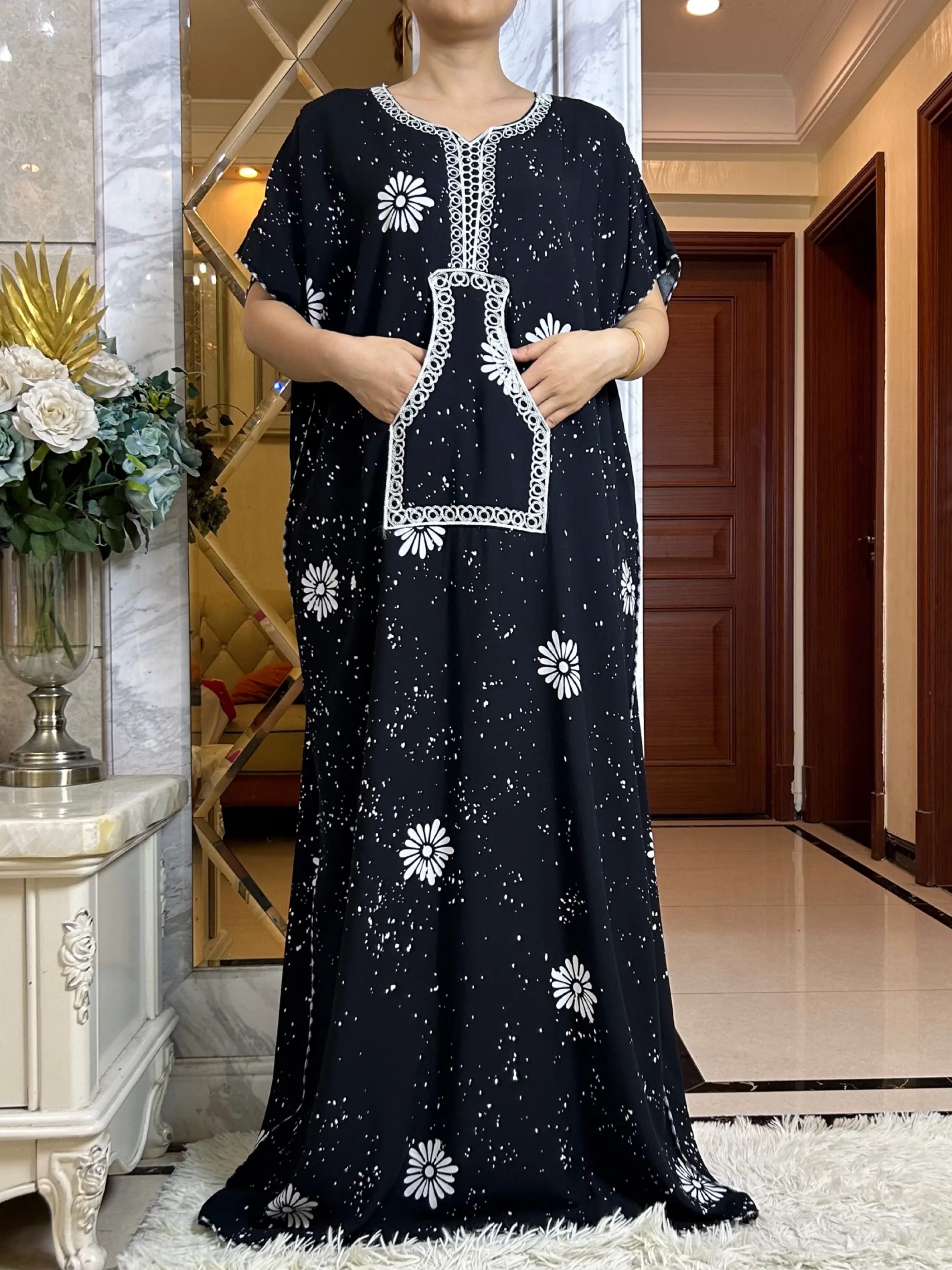 2024 Africa Clothing Abayas For Women Dubai Luxury Printing Cotton Loose Muslim Fashion Dress Caftan Evening Party Boubou Robe