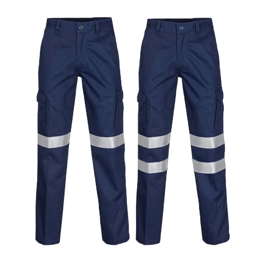 Navy Reflective Work Pants for Man Construction Workers Labor Protection Pure Cotton Trousers Working Clothes Hi Vis Workwear