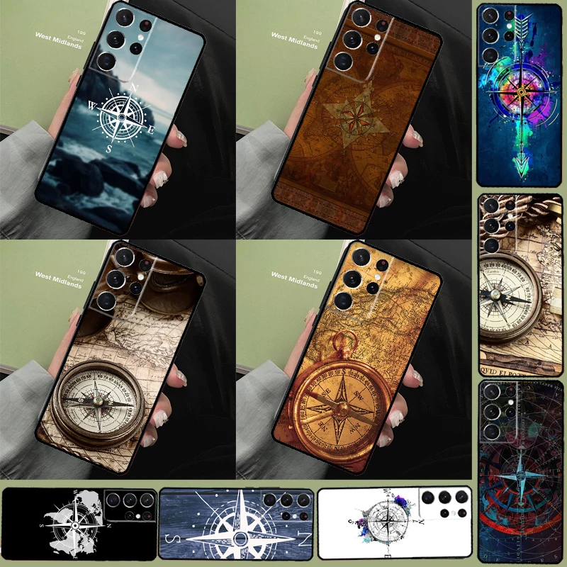 World Map Compass Nautical Phone Case For Samsung Galaxy S23 S22 Ultra S8 S9 S10 Plus Note 10 20 S21 Ultra S20 FE Cover