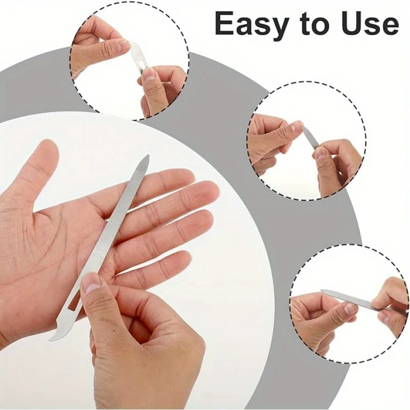 4/6 Stück Multifunktionale Edelstahl-Nagelfeile mit Feiner Körnung, Doppelseitiger Buffer mit Gebogener Form