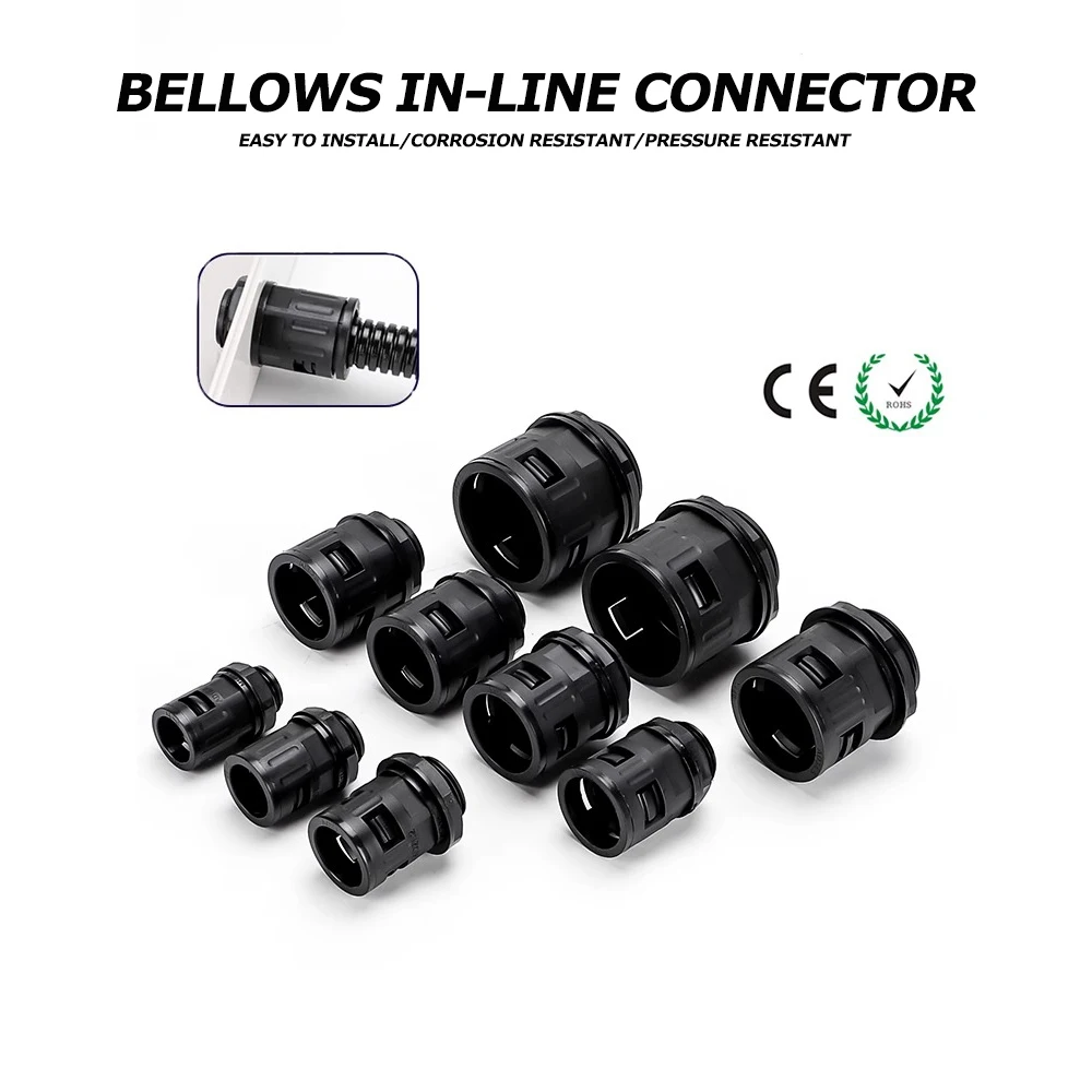 5Pcs Corrugated Pipe Joint Plastic Tube Connecto Bellows Joint AD10-PG7-AD54.5-PG48 Cable Gland Nylon Joint