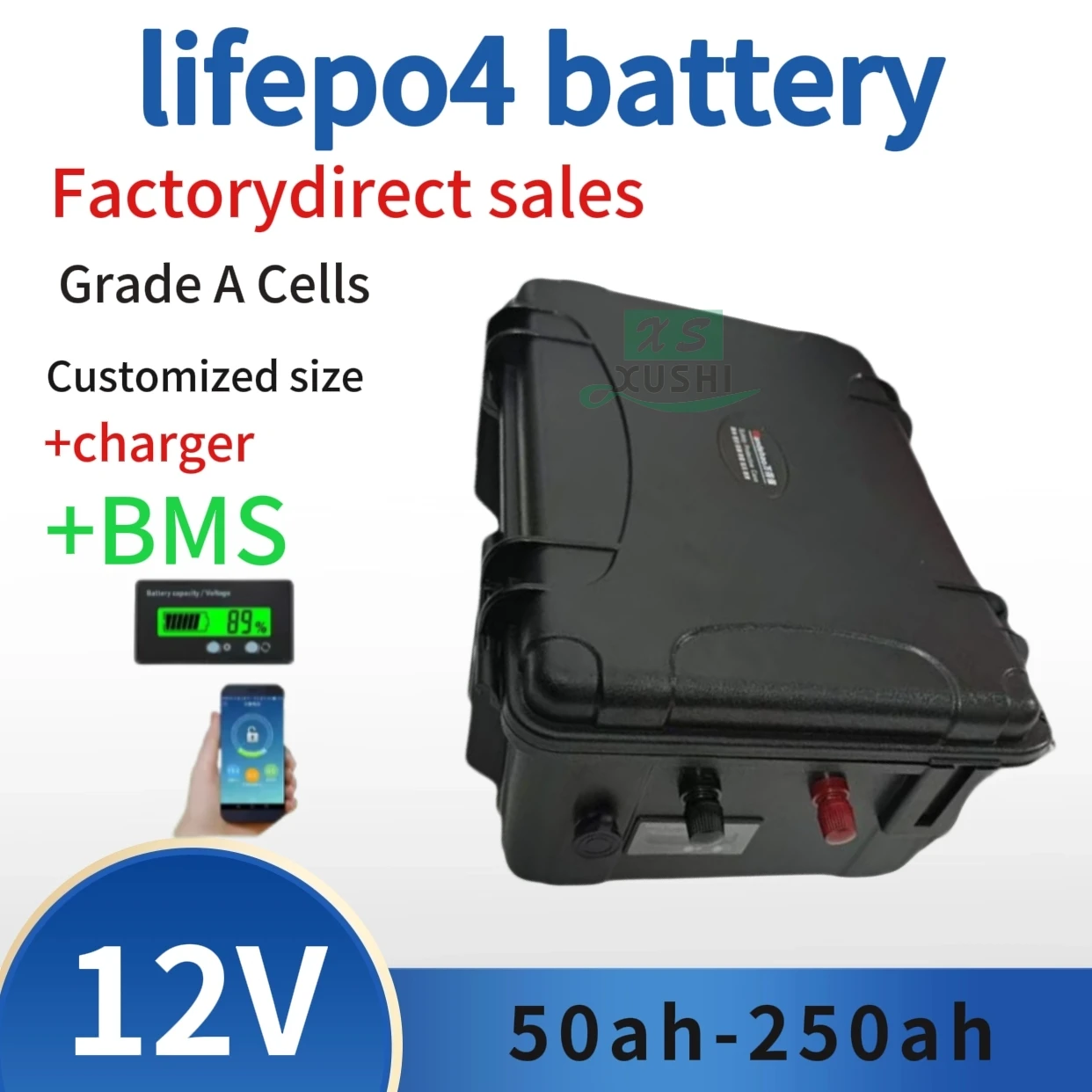 

XS Lifepo4 Литиевая батарея 12 В 50 Ач 60 Ач 80 Ач 100 Ач 120 Ач 250 Ач с Smart BMS 4S для корабля, резинового лодки, пропеллера, троллингового двигателя