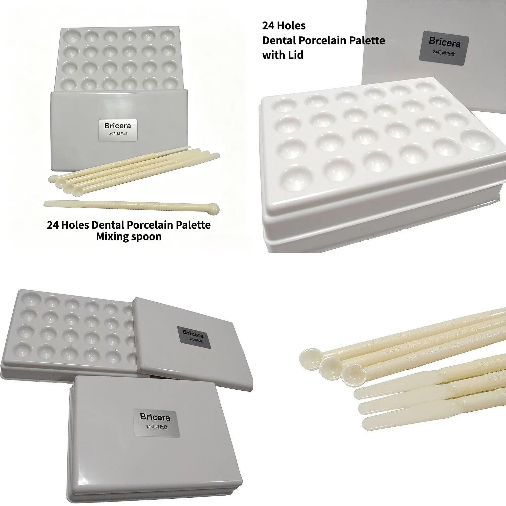 24 Hole Dentals Porcelain Palette with Lid and Mixing Spoon, OP Powder Mixing Tool for Dentals Clinic