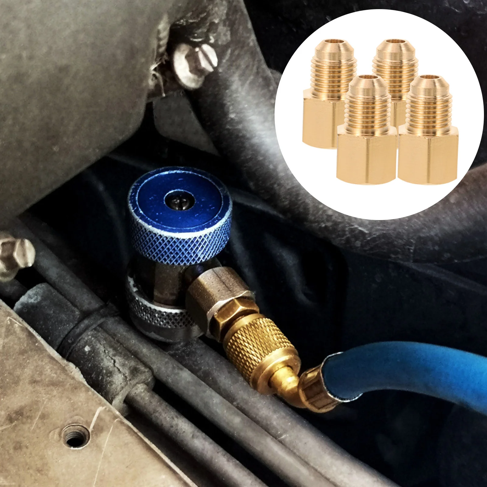 

4Pcs Copper Refrigerant Adapters for Car Air Conditioning Systems Quick Connection Disconnection Easy Installation Kit