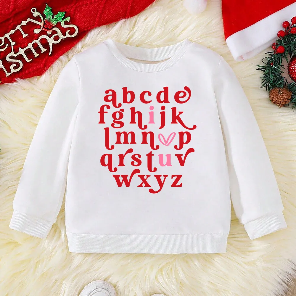 ABC I Love You Alphabet Printed Kids Sweatshirt Valentine's Day Boys Girls Pullover Tops Outfit Child Long Sleeve Hoodie Clothes