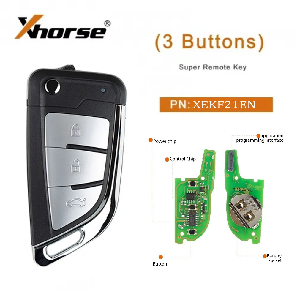 

5 шт. XHORSE XEKF21EN Супер нож для дистанционного ключа типа 3 кнопки с суперчипом для VVDI2/VVDI MINI Key Tool/VVDI Key Tool Max