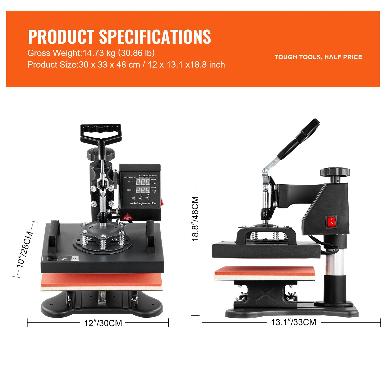 SucceBuy 12x10 In Dual Digital Heat Press Machine 650W Swing Away 360 Degree Rotation Transfer Sublimation Printing for T-Shirt