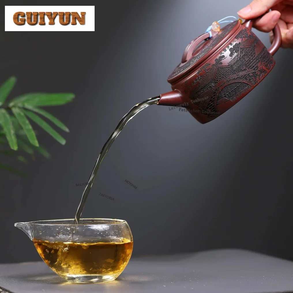 300ml Classic Yixing Purple Clay Teapots Handmade Large Caliber Pot Raw Ore Stone Red Mud Kettle With Infuser Zisha Tea Set