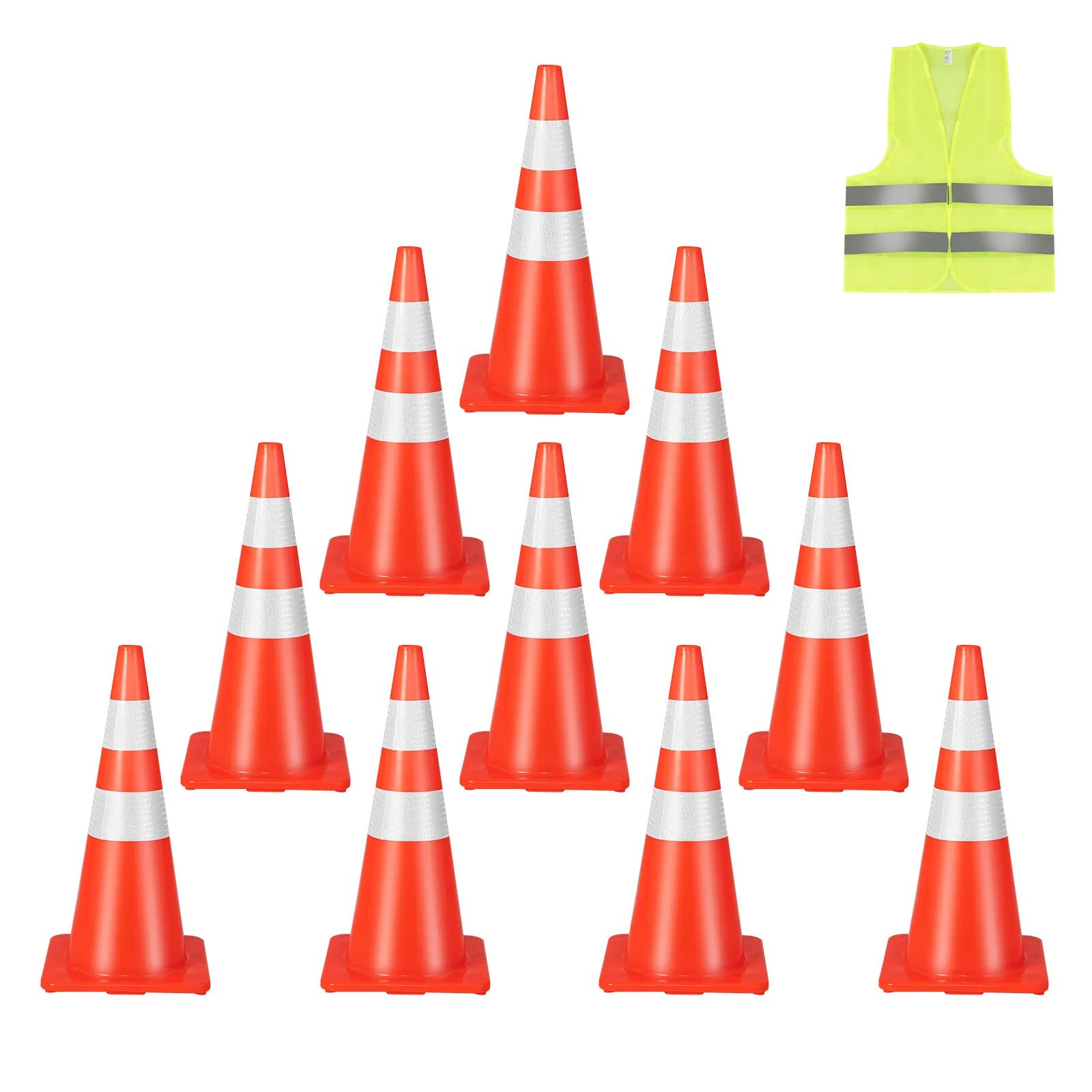 

10 Pack Traffic Safety Cones 28" PVC Road Parking Cones with Reflective Collar