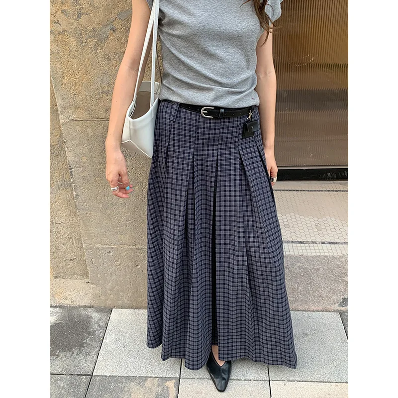 

Юбка в клетку в литературном стиле и ретро, осень 2023, новое тонкое универсальное платье с высокой талией в Европе и Америке