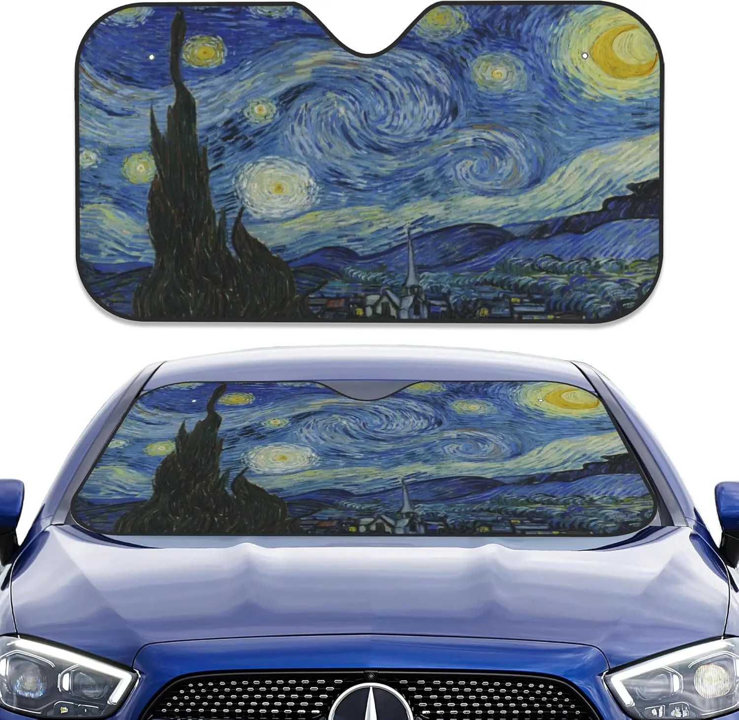 

Front Windshield Sun Shade, Van Gogh Starry Night Car Sun Shade, Windshield Sunshade Sun Heat UV Rays Visor Protector for Truck