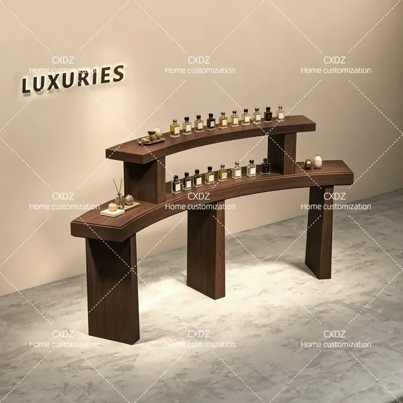 Fashion retro wooden Nakajima stand Display stand Commercial display props Design sense Display stand High and low curved