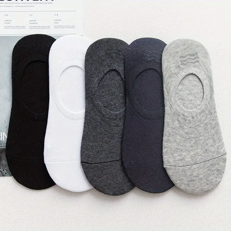 5pairs Men\'s Summer Invisible Socks, Comfortable Solid No Show Socks, Men\'s Socks & Hosiery