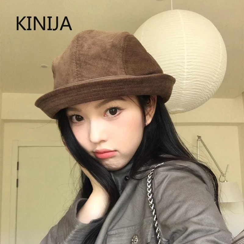 Koreanischen Stil Herbst Winter Baskenmütze Hüte für Frauen Gesicht Abnehmen Britischen Breite Krempe Maler Casual Vielseitige Achteckige Kappe Fischer