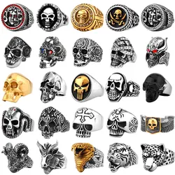 Skull/Animals Gothic Punk Satanic Devil Ring Vintage Steampunk Men's Stainless Steel Viking Ring Hiphop Motorcycle Biker Jewelry