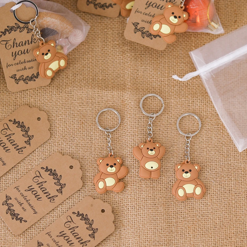 10 Sets Baby Shower Souvenir Organza With Gift Bag Tag Bear Keychains Gender Reveal Birthday Party Christmas Favors Key Buckle