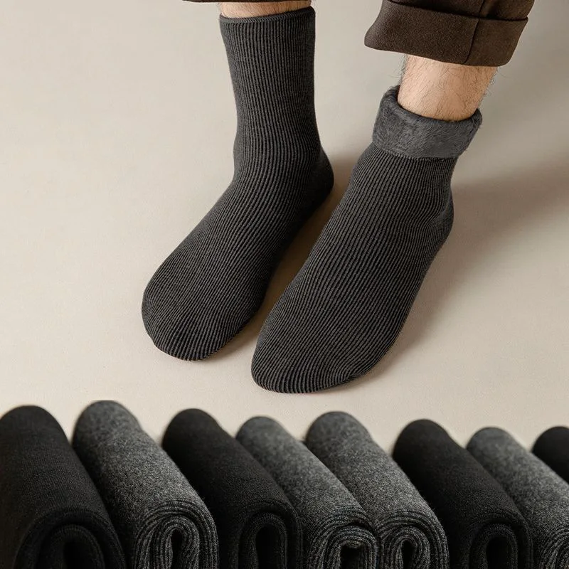 2 Pairs of Men's Winter Warm Thick Solid Color Floor Socks Fugees Calcetines Mujer Cold Resistant Cashmere Socks Men's Socks