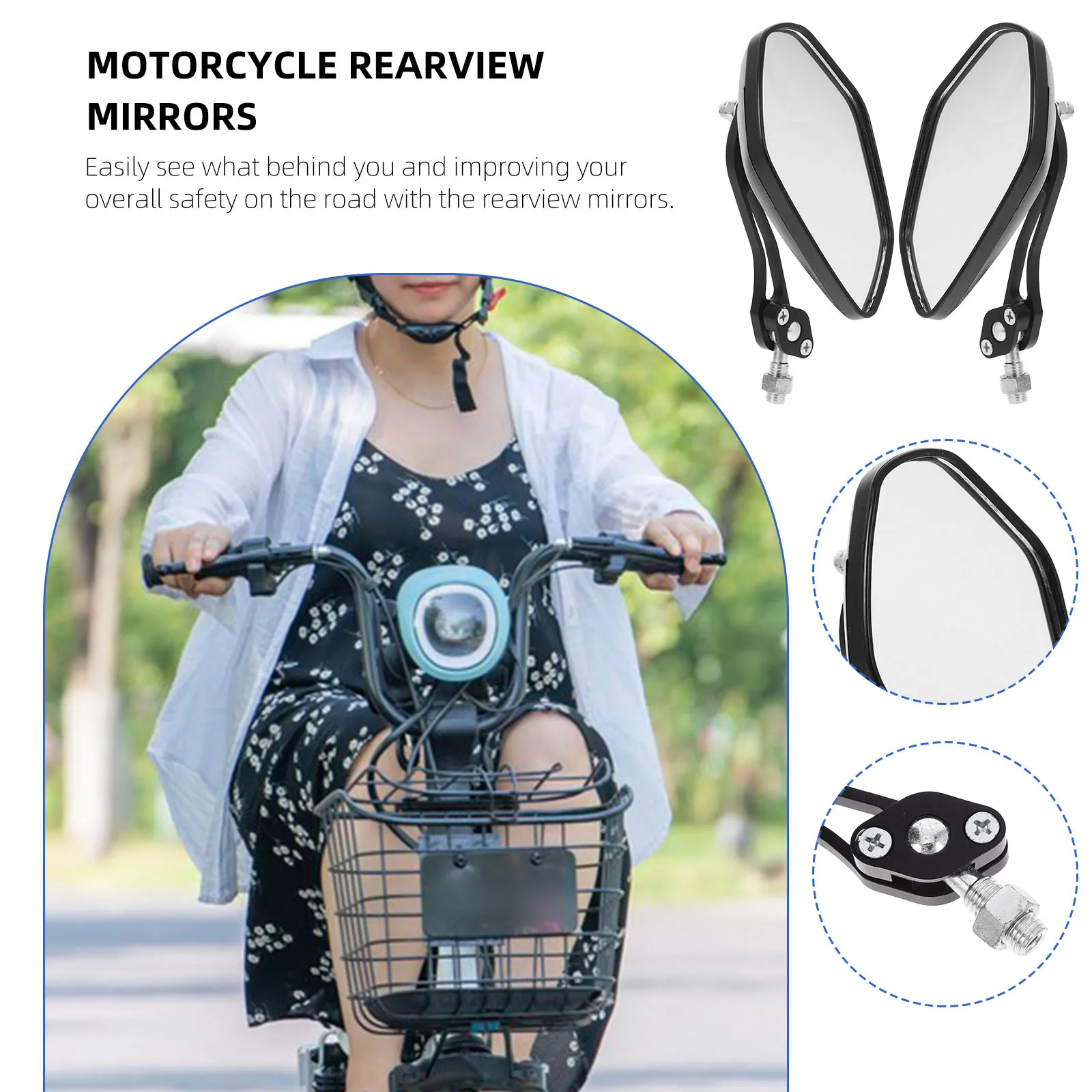 

1 Pair Motorcycle Rearview Stylish Durable Replacement Side Mirrors For Scooter Motorbike Accessories Enhanced Visibility Wide