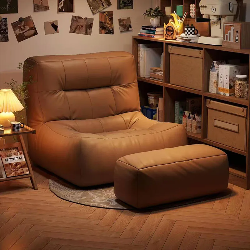 

Anti Cat Scratch PU Leather Lazy Sofa Chair Oversized Wide Seat Lounge Chair with Foot Stool for Living Room Bedroom Balcony
