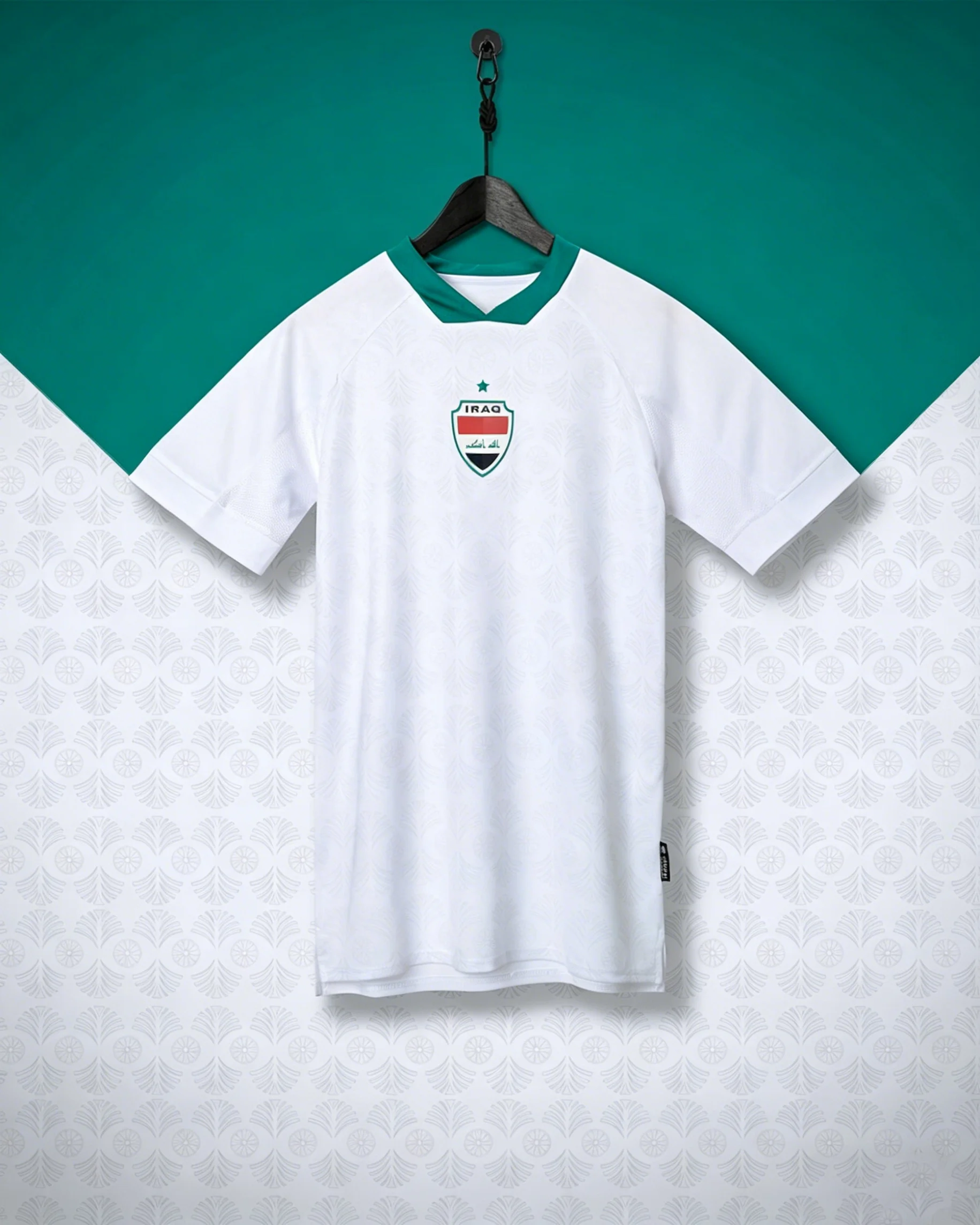 

Iraq Style Teal Home Soccer Jersey Traditional Palm Print Moto Breathable Football Top for Fans Daily Wear & Match Training TOPS