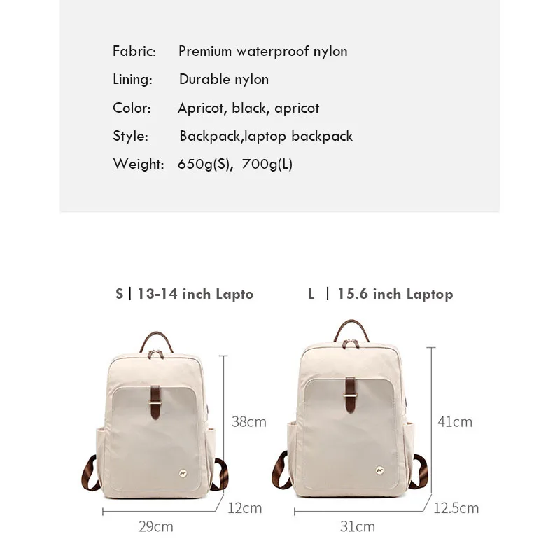 15.6 Inch Laptop Backpack for Women, Premium Waterproof Nylon Fabric Large Capacity for Book, Computer Student Girl Ruckpack