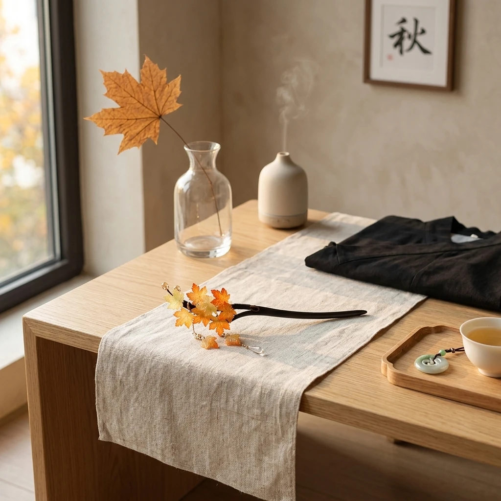 Neo Chinese Maple Leaf Hairpin Light Luxury Resin Maple Leaf Tassel Hair Stick Elegant Wooden Hairpin Jewelry Hair Accessories