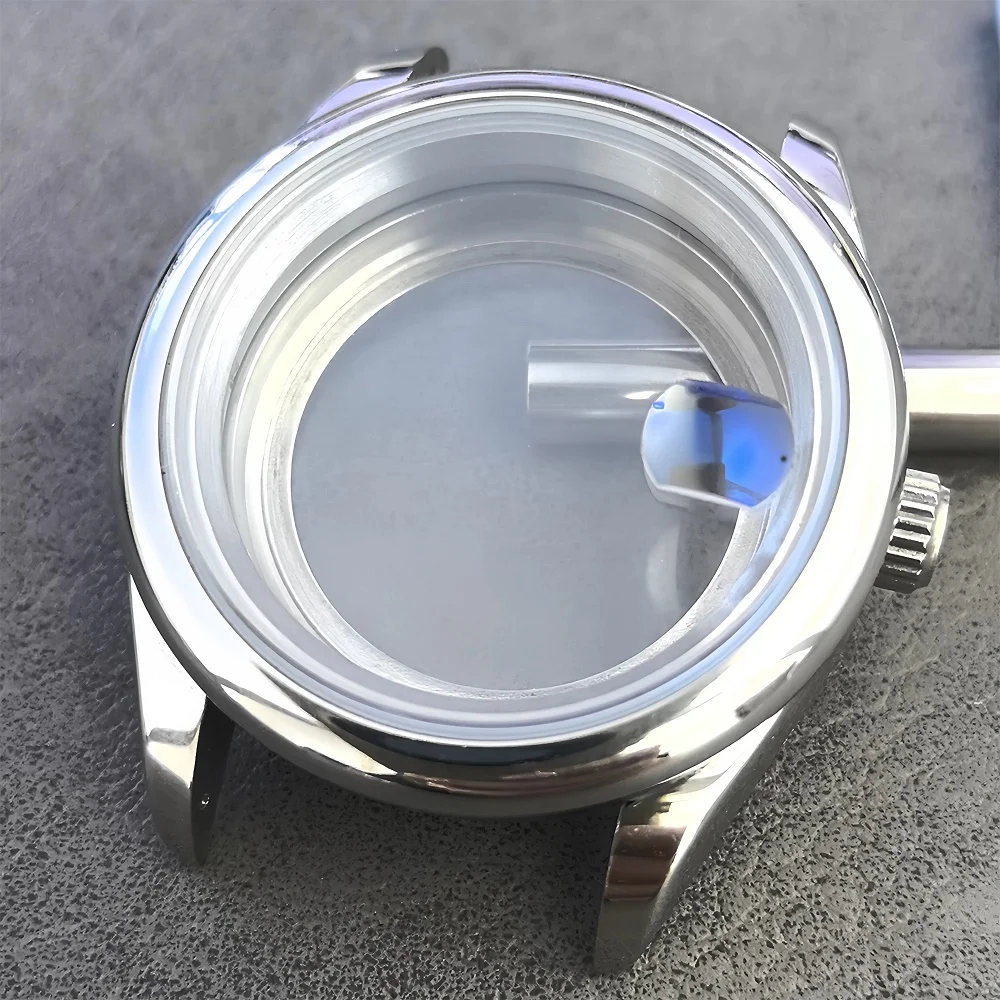 حافظة ساعة من الفولاذ المقاوم للصدأ مقاس 36 مم/39 مم، زجاج كريستال ياقوتي، تكبير التاريخ، متوافقة مع حركات NH35، NH36