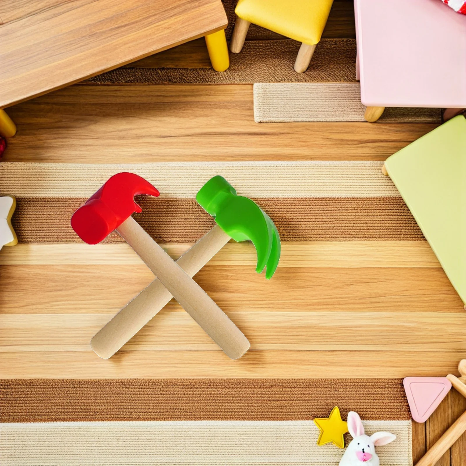 4 個子供用木製ハンマーセット小さなプラスチックシミュレーションマレット幼児用叩く感覚遊びふり遊び建設ツール