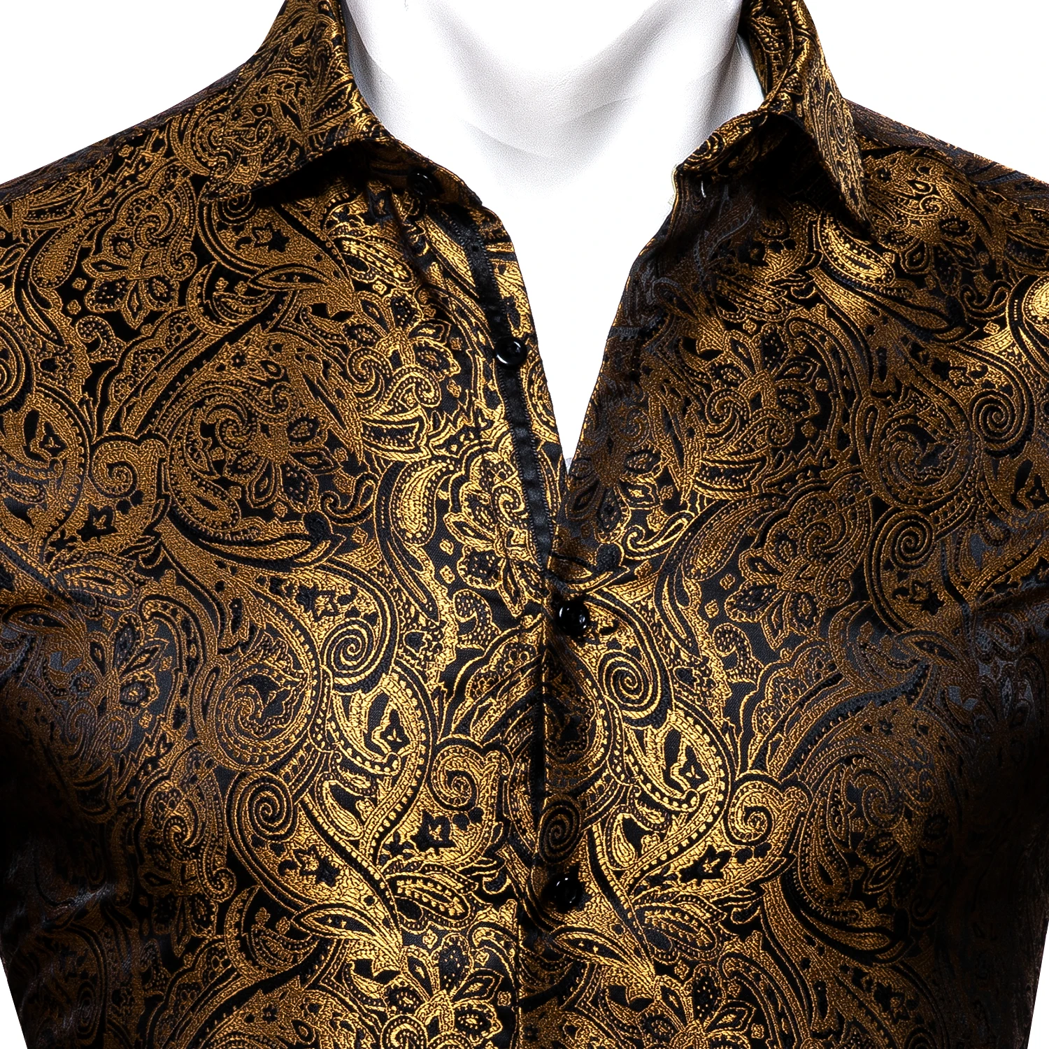 Barry.Wang 4XL Luxury Gold Paisley Silk Shirts Men Long Sleeve Casual Flower Shirts For Men Designer Fit Dress Shirt BY-0061