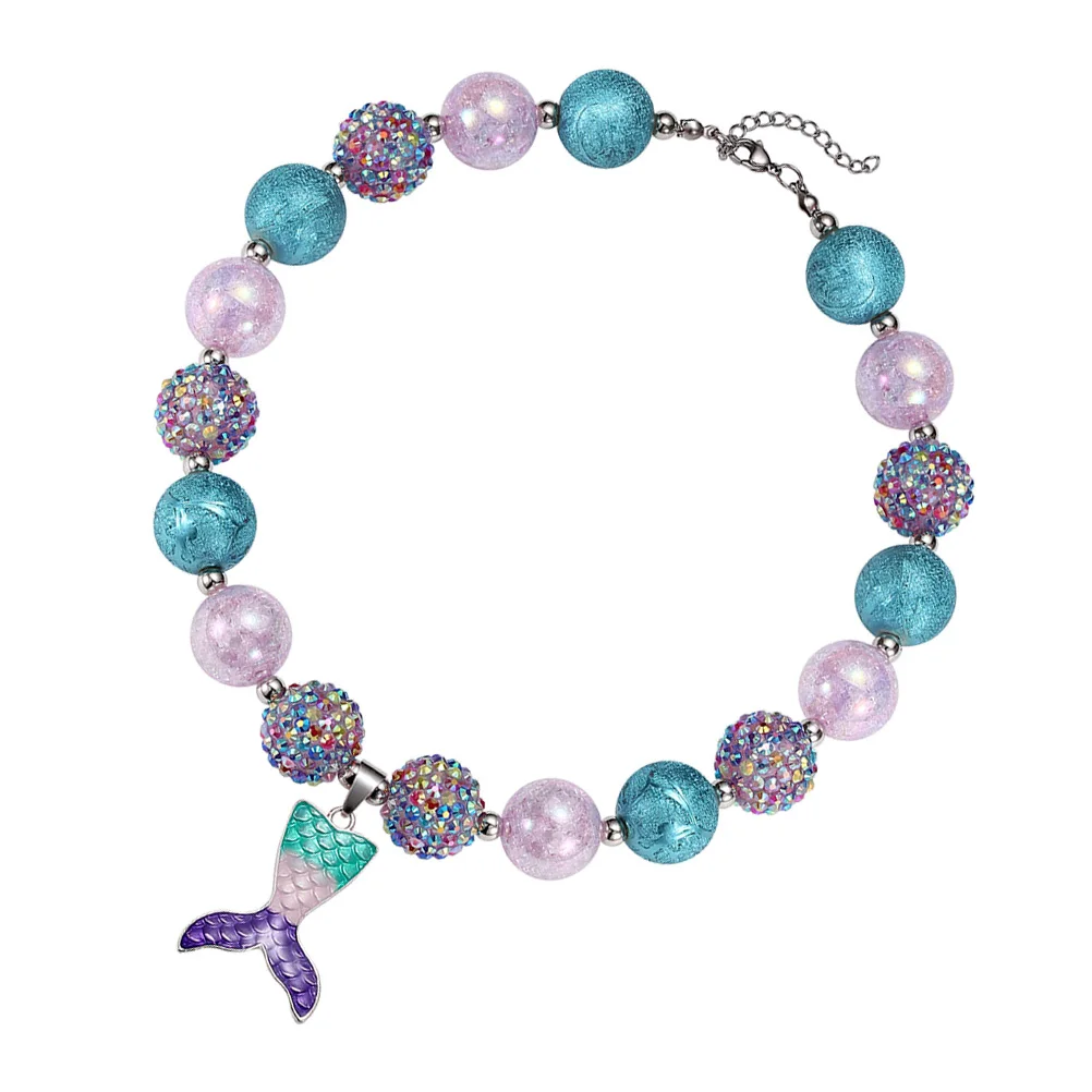 

European and American Beaded Necklace Child for Girls Mermaid Beads Chunky Pendant