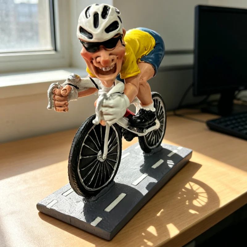 Cartoon Cyclist Figurine, Resin Biker Statue, Hand-Painted Road Bike Rider Ornament, Yellow Jersey Sports Themed Decor