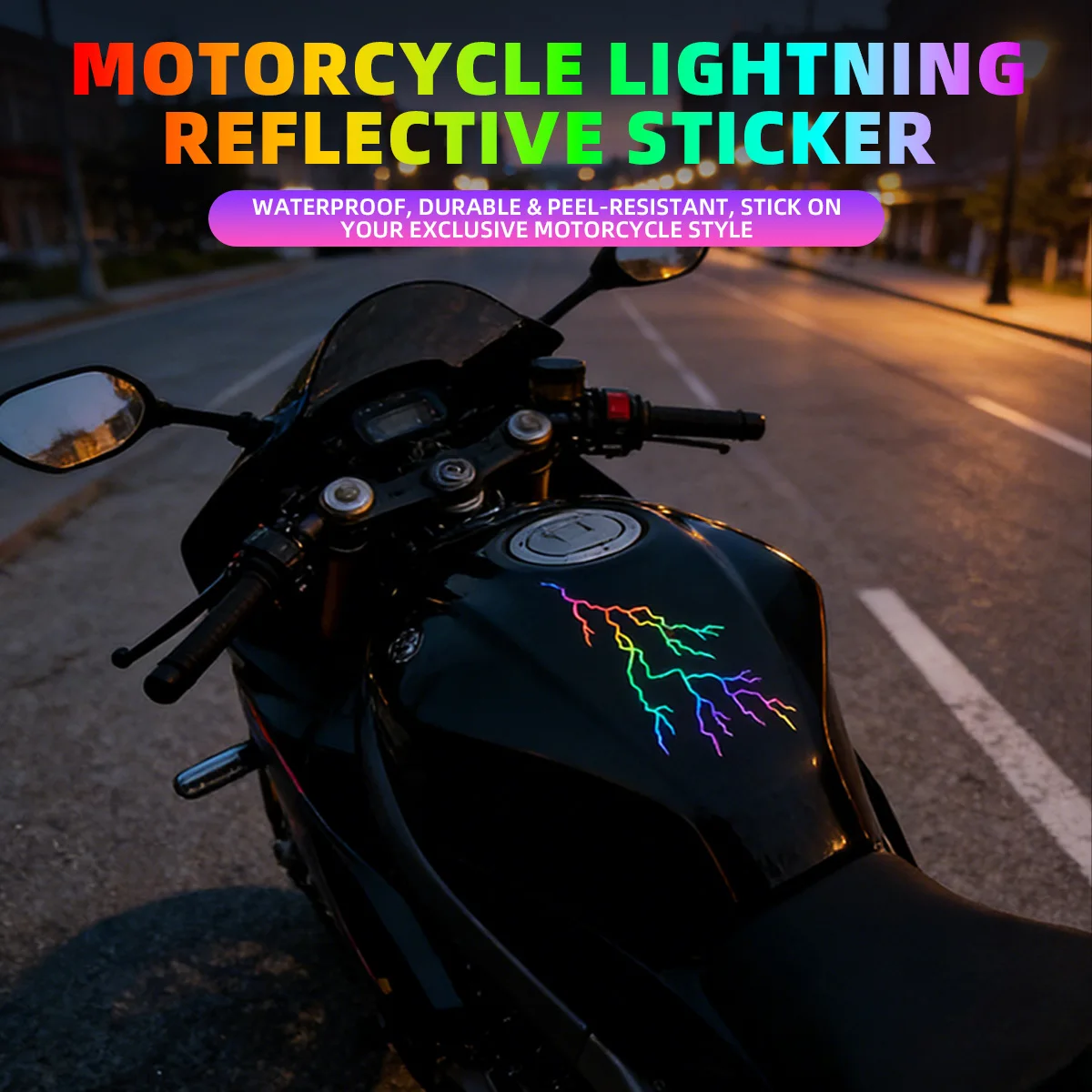 Universal Car Body Stickers Decoration Lightning Crack Style Pull Flower Motorcycle Helmet Front Head Decal white RGB Black