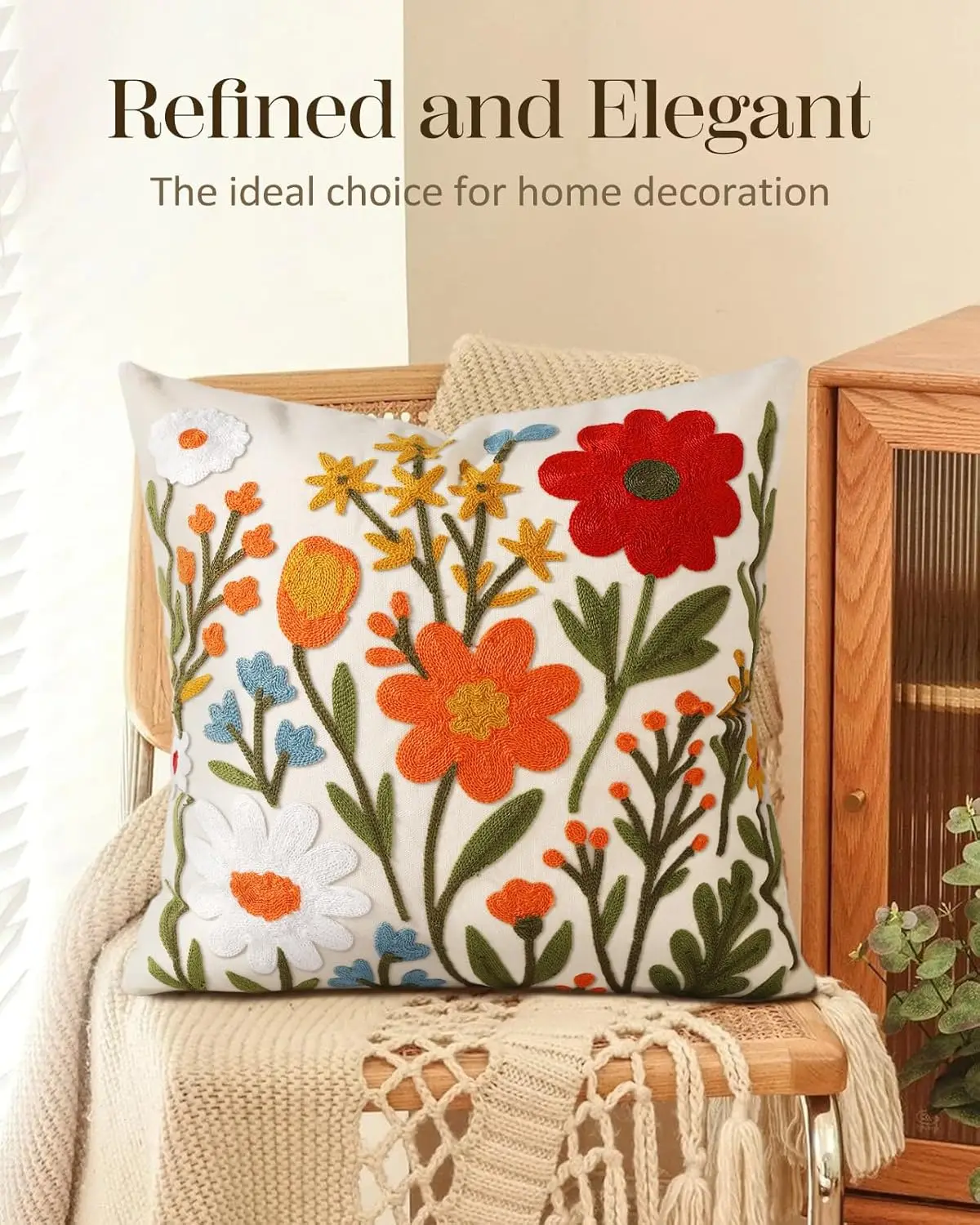 Faux Embroidery Floral Print Double Sided Throw Pillow Cover Aesthetic Flower Cluster Decorative Case for Couch Sofa and Bed