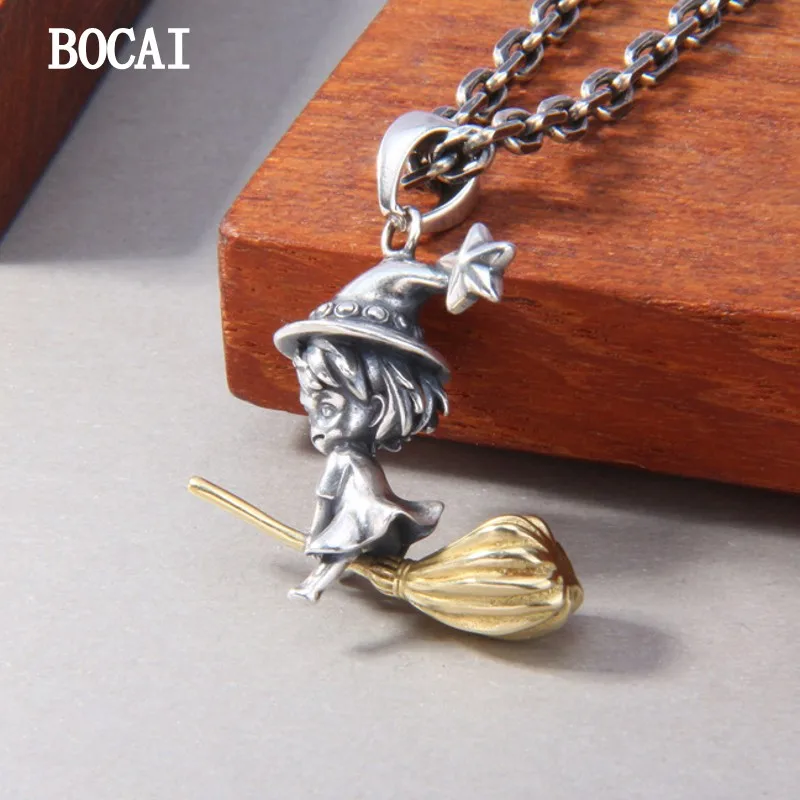 

BOCAI Новинка S925 Стерлинговое Серебро Ретро сказочные сказки мультфильмы ведьмы летающие Женские Подвески