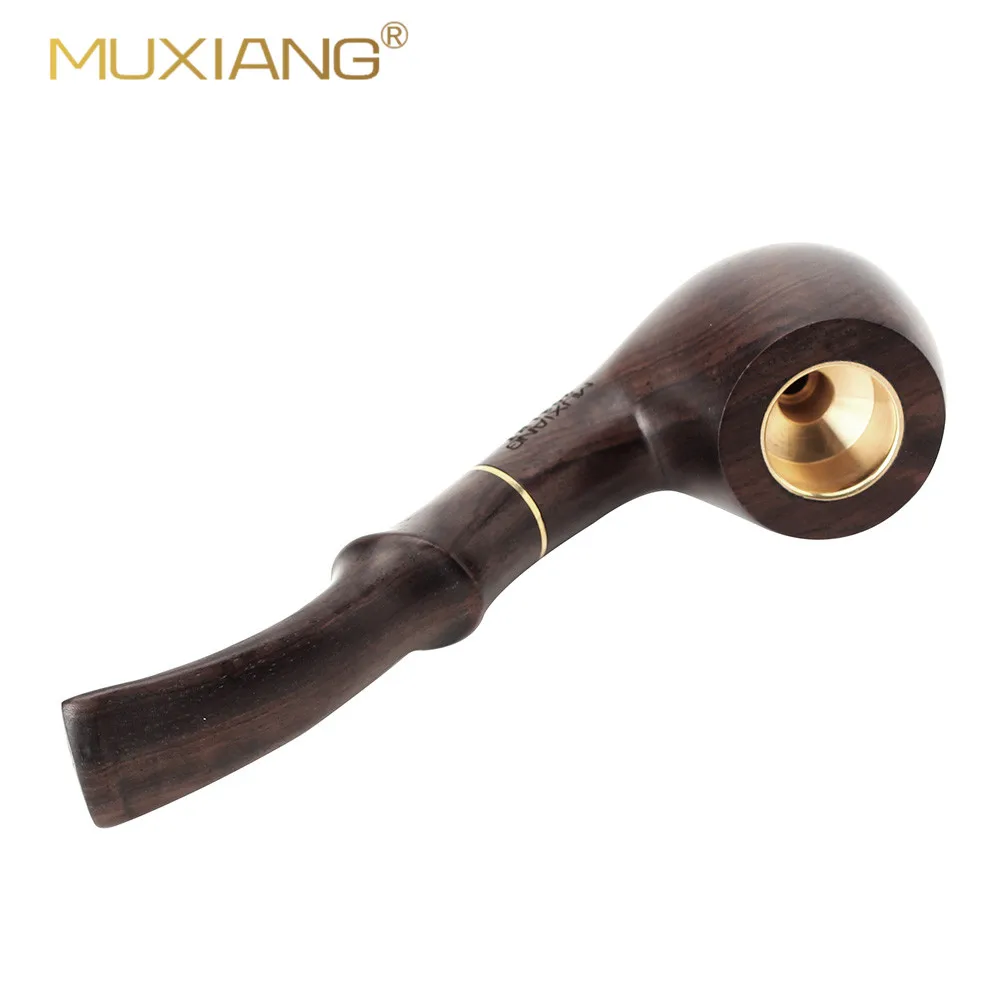 Advanced Ebony Tobacco Pipe ，For cigarettes and tobacco ，Handmade Smoking wood pipe with copper pot ，with 1set smoking accessory