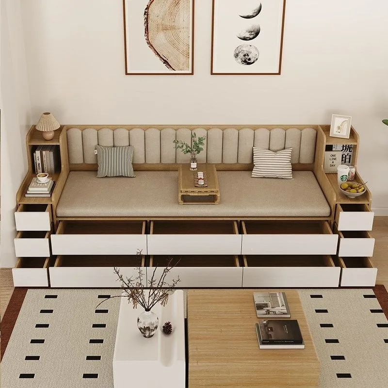 Small apartment sofa bed, drawer tatami card seat, storage and storage integrated living room balcony bench