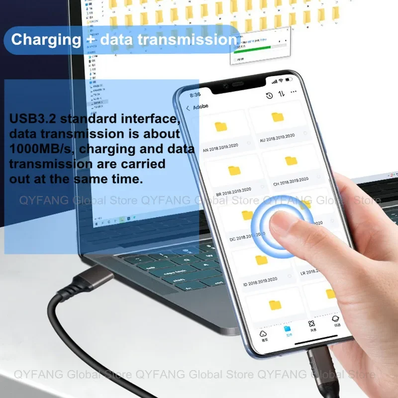 USB3.2 Gen2 10Gbps Cable Type A to USB C 3.2 Data SSD Hard Disk Cable 60W QC 3.0 Fast Charging For Galaxy Google Android Carplay