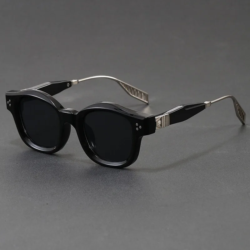Retro Square Acetate Sunglasses Rivet Decor Metal Temple UV400 Polarized Shades for Men Women