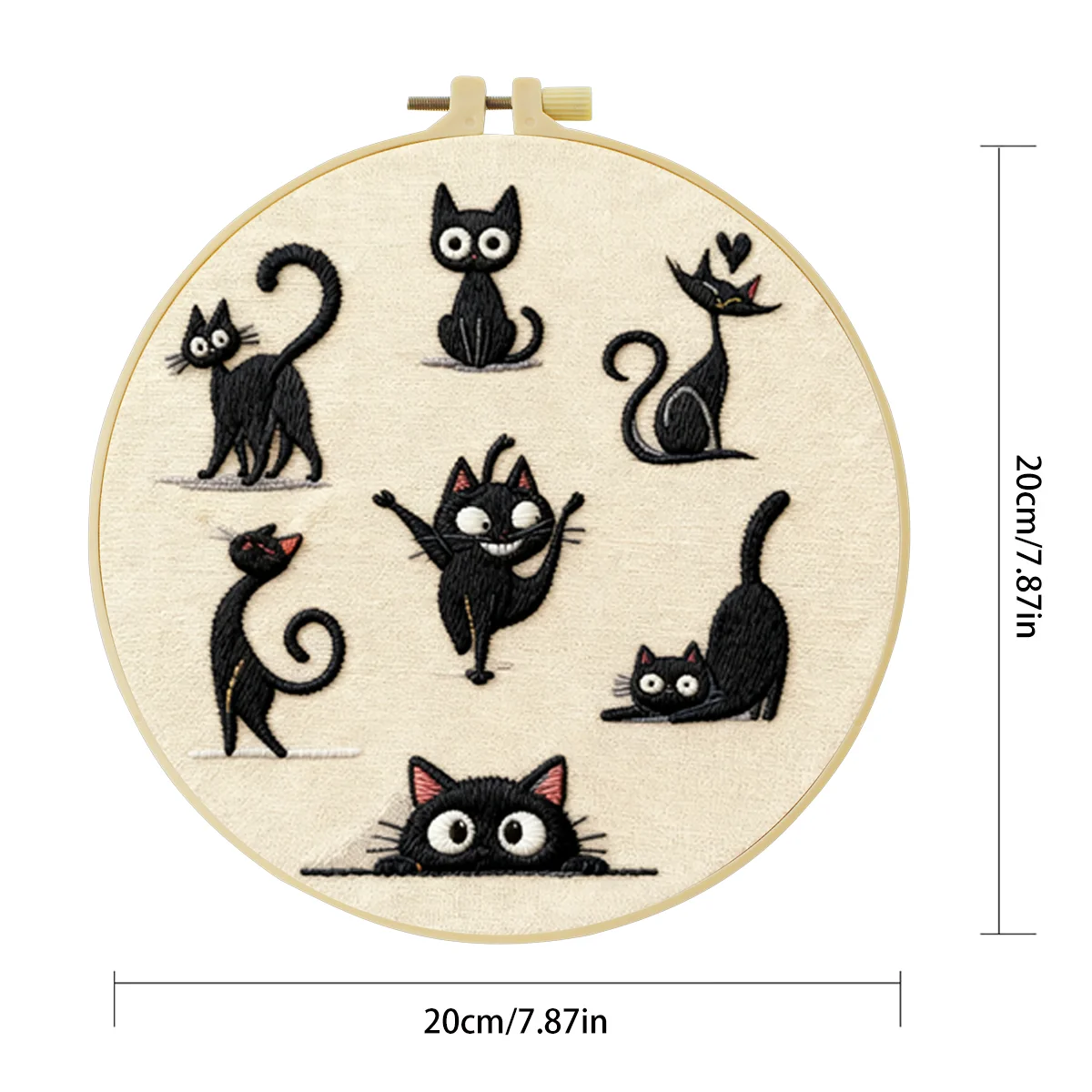 1 Stück 20X20CM/15X15CM 7,87/6,3 Zoll Katzen-Stickerei-Starter-Kit DIY-Kit DIY-Stickerei-Set Handarbeiten Heimdekorations-Set für Anfänger – Detail 4
