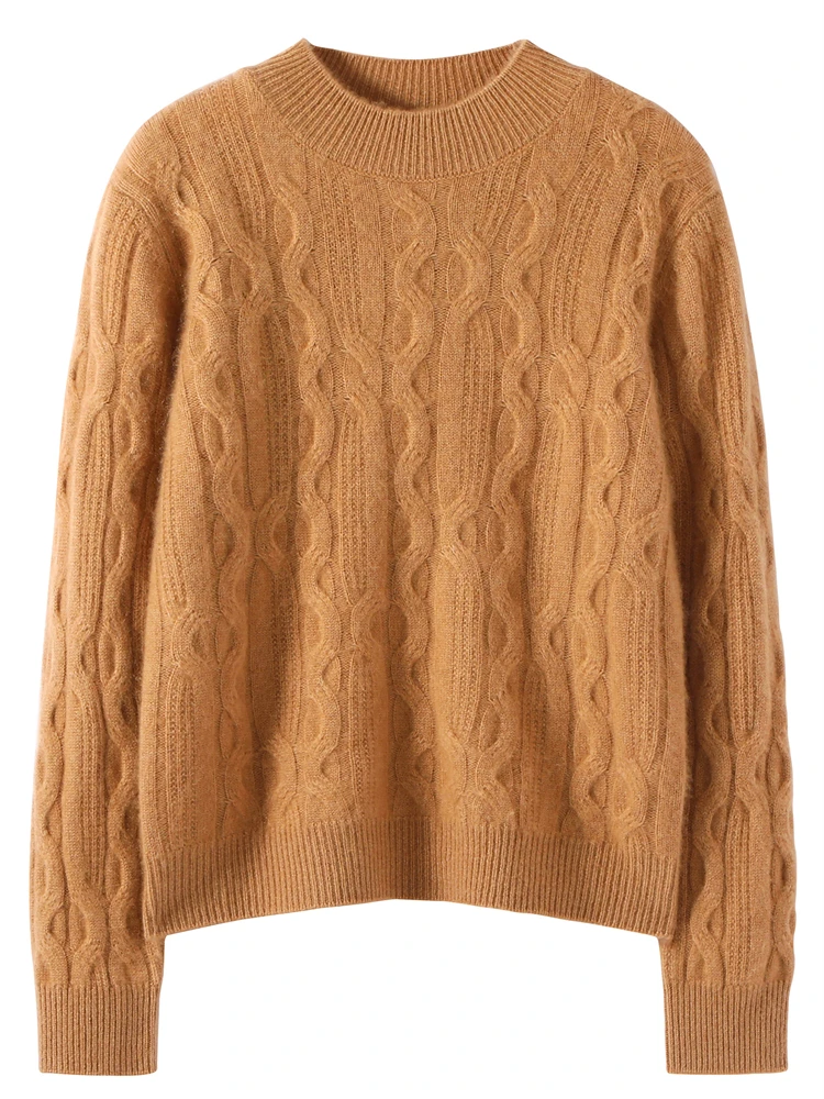 

Толстый женский свитер из 100% кашемира, вязаный крупной вязкой, осенне-зимний, жаккардовый, ретро-пуловер, однотонный, для повседневной носки