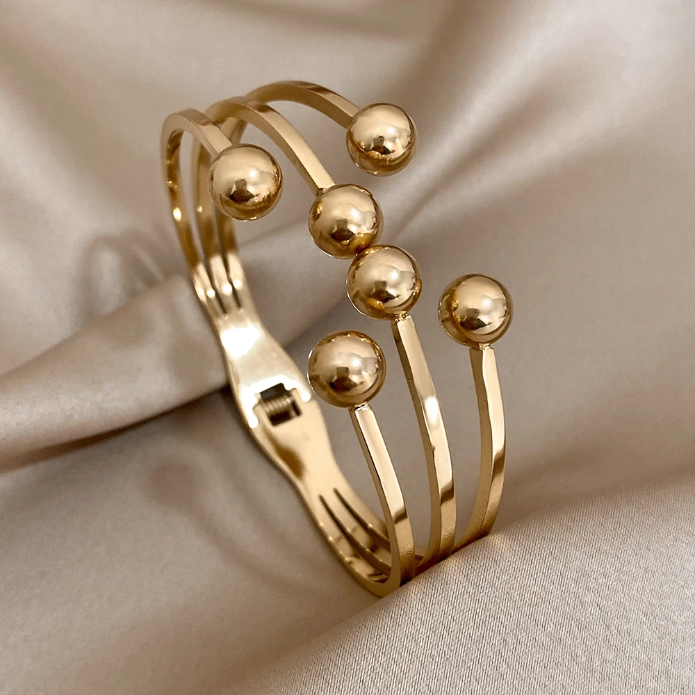 Unique Design Multiple Balls Stainless Steel Bracelet for Women Exaggerated Gold Silver Color Chunky Bracelets Trendy Jewelry