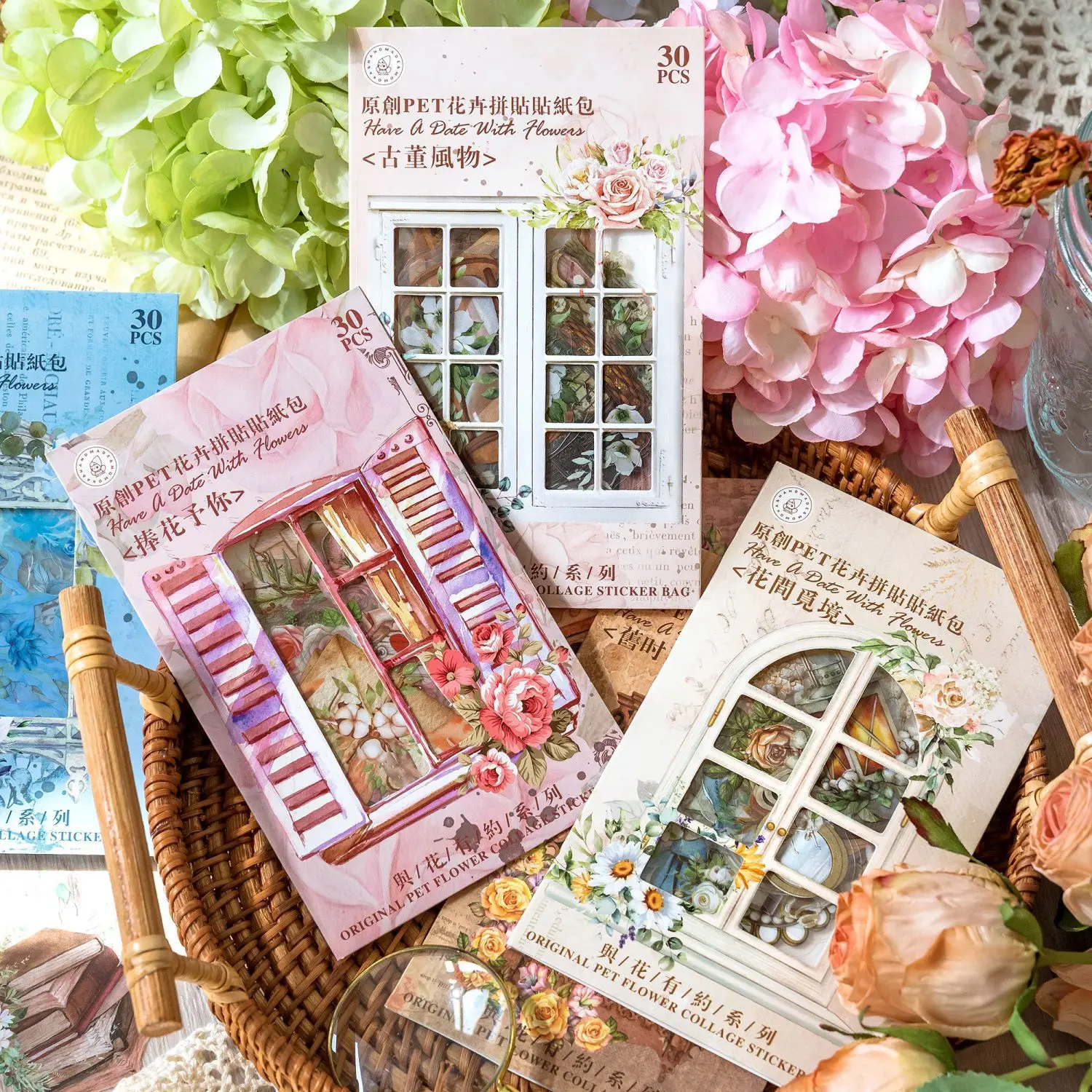 30Pcs Have A Date with Flowers Series Decorative Pet Sticker Retro Plants Scrapbooking Label Diy Diary Album Journal Planner