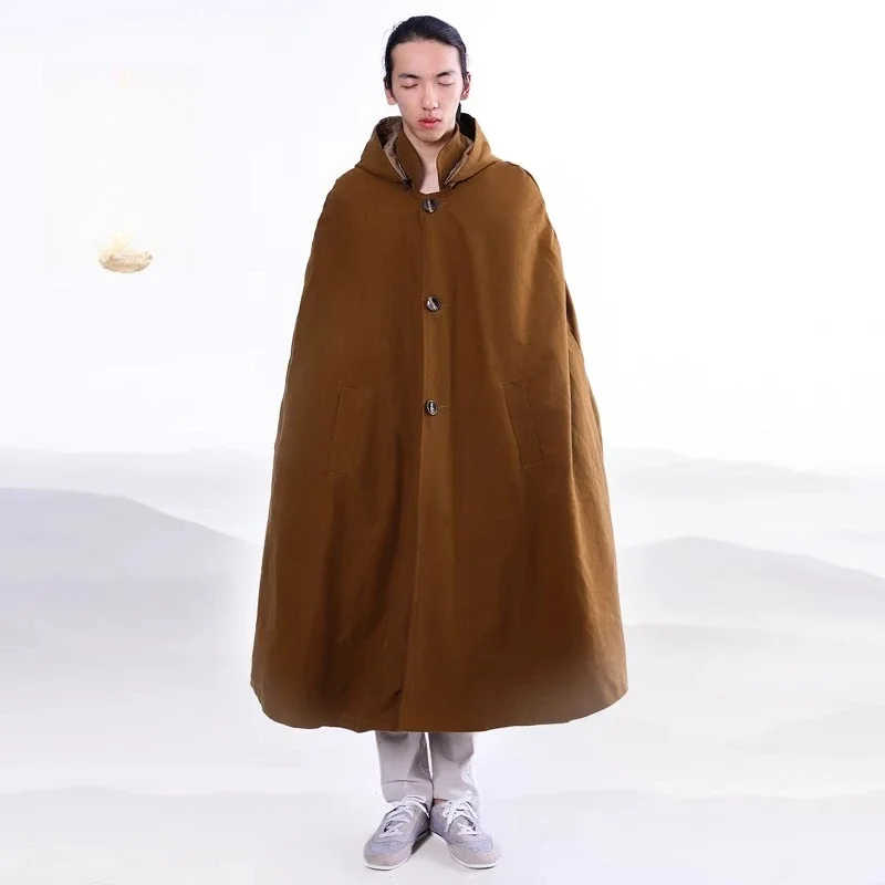 يمكن تفكيك الملابس القطنية الشتوية وغسلها، عباءة رجالية بطبقة مزدوجة سميكة ومتوسطة وطويلة