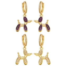 FLOLA Fuchsia Crystal Balloon Dog Earrings for Women CZ Hoops Poodle Dangle Earrings Animal Jewelry Friends Gifts erst16