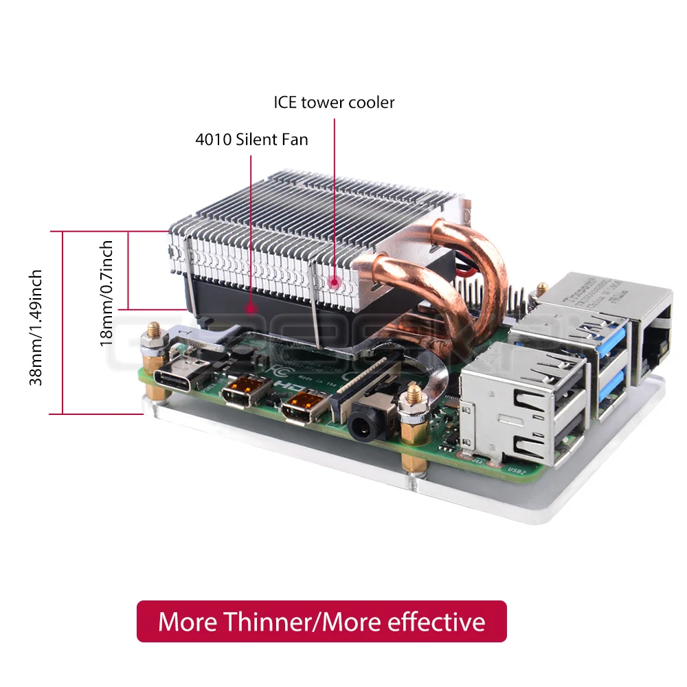 Geeekpi New Low-Profile Ice Tower Type-B CPU Cooling Fan 4010 Heatsink Cooler for Raspberry Pi 4 B / 3B+ / 3B